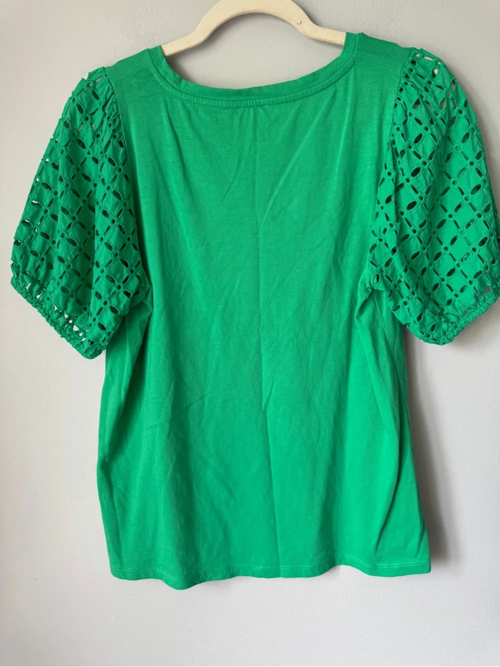 J. Crew Bright Green Eyelet Puff-Sleeve Tee